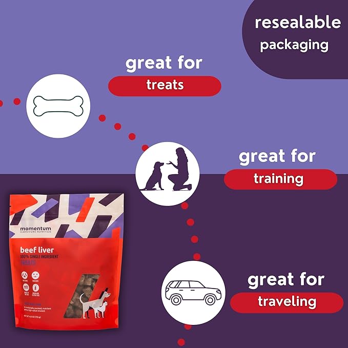 Momentum Carnivore Nutrition Freeze-Dried Beef Liver Dog Treats & Cat Treats – Single-Ingredient, High-Protein, Grain-Free, Nutrient-Rich – Made in USA – 4 oz Bag