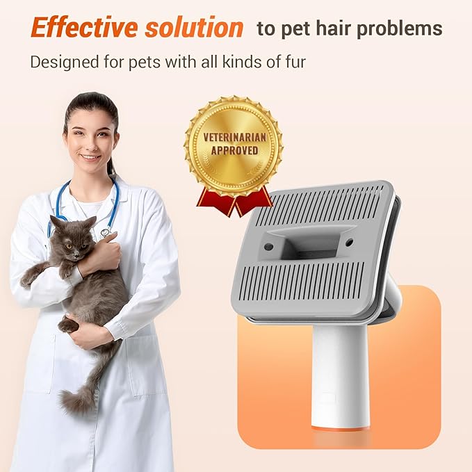 Afloia Dog Brush Vacuum Attachment - Pet Grooming Tool for Dogs & Cats (Vacuum Not Included), Compatible with 1-1.5" Round Port Vacuums (Dyson,Bissell,Eureka,Dirt Devil), with Extension Hose (White)