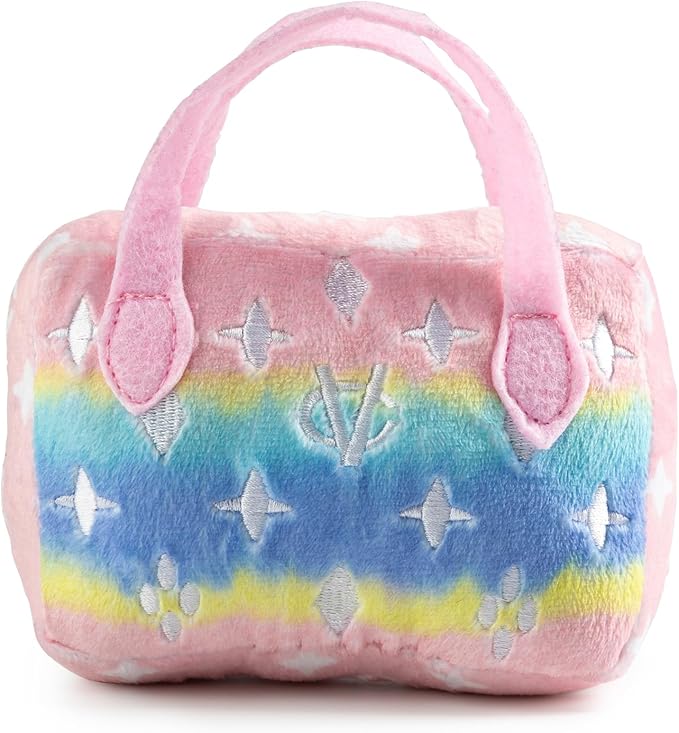 Haute Diggity Dog Pink Ombre Chewy Vuiton Handbag, Plush Designer Dog Toys with Interactive Squeaker, Stimulating Pet Enrichment, Machine-Washable & Safe Materials for All Breeds, Size Small