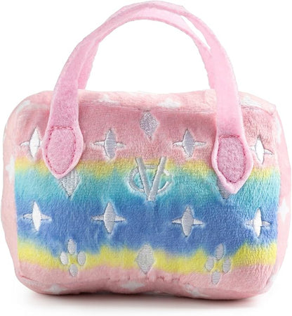 Haute Diggity Dog Pink Ombre Chewy Vuiton Handbag, Plush Designer Dog Toys with Interactive Squeaker, Stimulating Pet Enrichment, Machine-Washable & Safe Materials for All Breeds, Size Small