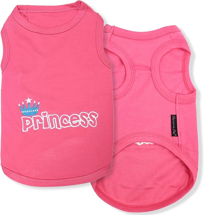 Parisian Pet Dog T-Shirt - Embroidered ' Princess' Breathable Pink Dog Shirt - Sleeveless Pet Vest - Princess Dog Clothes - Machine Washable Dog Shirts for Small Dogs - XS