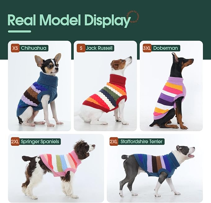Kuoser Dog Sweater, Thermal Dog Sweaters for Medium Dogs Girl Boy, Puppy Christmas Sweater Thrtleneck Knitwear, Cozy Sweaters for Dogs, Thanksgiving Pet Outfit Warm Clothes for Fall Winter, Blue M