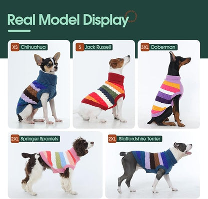 Kuoser Dog Sweater, Thermal Dog Sweaters for Medium Dogs Girl Boy, Puppy Christmas Sweater Thrtleneck Knitwear, Cozy Sweaters for Dogs, Thanksgiving Pet Outfit Warm Clothes for Fall Winter, Blue M