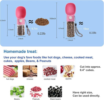 Colorday Handheld Dog Treat Dispenser Built-in Clicker & Treat Pouch, Slow Feeder for Walking Hiking Traveling Puppy Training (10 OZ, Pink)