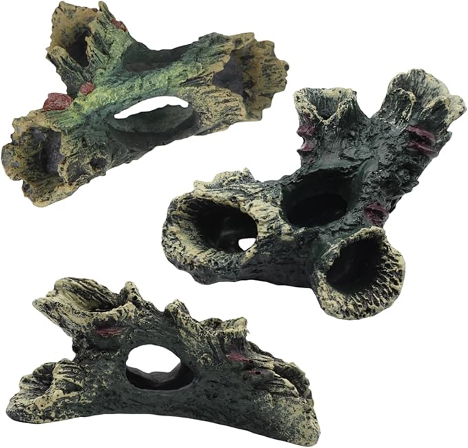 DoubleWood 3 PCS Decaying Trunk Betta Fish Ornament Driftwood Resin Crafts for Aquarium Decoration Fish Tank Wood With Holes & Caves