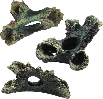 DoubleWood 3 PCS Decaying Trunk Betta Fish Ornament Driftwood Resin Crafts for Aquarium Decoration Fish Tank Wood With Holes & Caves