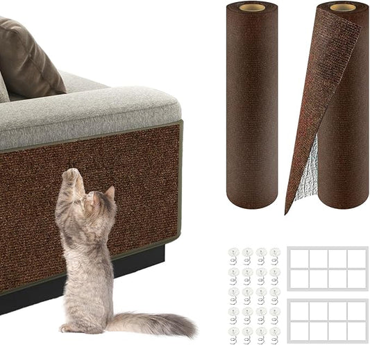 2Pack Total 78.7"x15.8" Cat Scratch Mat for Cat Couch Furniture and Wall Protector | Trimmable Self-Adhesive Carpet Climb Cat Scratcher for Covering Cat Tower and Replacement Pads (Brown)