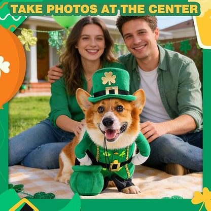 Leprechaun Dog Costume, St Patrick’s Day Pet Outfit with Adjustable Leprechaun Hat & Playful Gold Pot, Lucky Irish Holiday Clothes for Small Medium Large Dogs Cats Puppy