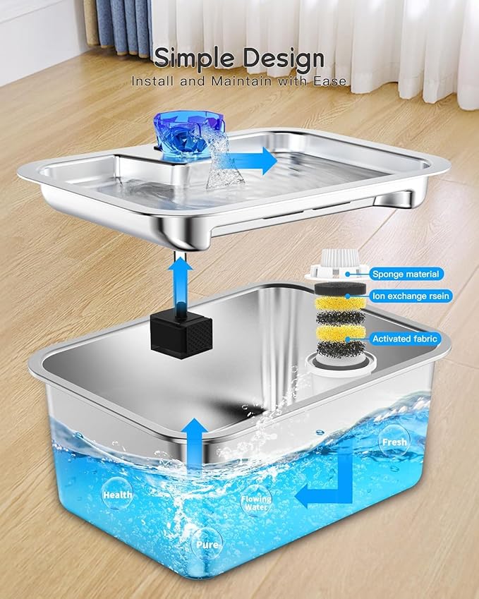 Stainless Steel Dog Water Fountain, 3 Gallon Extra Large Pet Fountains for Large Dogs, Great Dane Waterer Automatic Dog Bowl Dispenser,Filter Drinking Bowls for Multi Pets, Easy to Clean, Quiet Pump