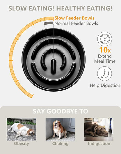 Ceramic Slow Feeder Dog Bowls, 2.0 Cups Slow Feeder for Medium and Large Dogs, Puzzle Maze Bowl to Slow Down Eating, 30oz, 8in, Black