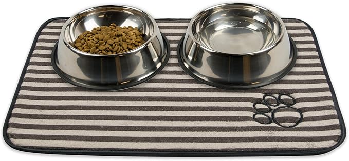 Bone Dry Machine Washable, Ultra Absorbent Pet Mat, 12x18, Brown Stripe