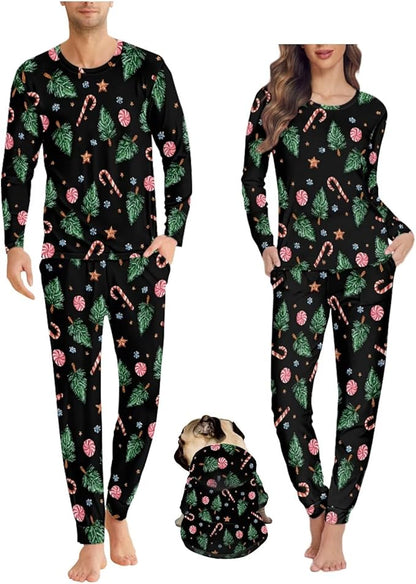 Christmas Family Pajamas Matching Sets with Pockets Dog Costumes for Small Dogs Long Sleeve Sleepwear Plus Size