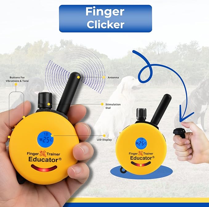 Educator FT-330 Finger Trainer E Collar for Dog Training with Remote - 1/2 Mile Range, Waterproof, 100 Stimulation Levels, Tone or Vibration Mode, Night Light Tracking for Small, Medium & Large Dogs