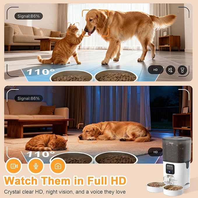 7L Automatic Pet Feeder with 1080P HD Wide Angle Camera, Smart WiFi Function, App Controlled, Night Vision Feature, Two-Way Audio, Suitable for Cats and Dogs.
