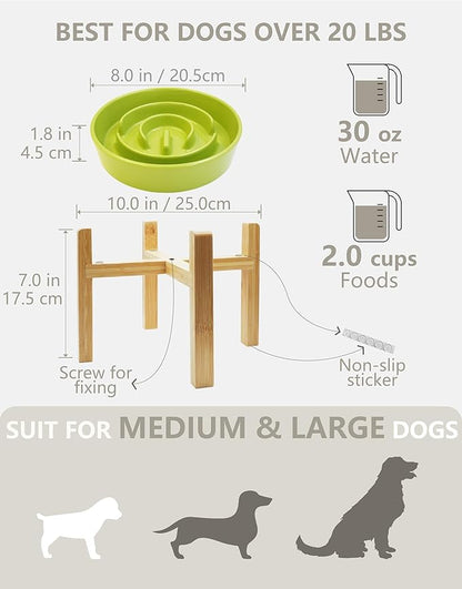 Ceramic Slow Feeder Dog Bowls Elevated, 2.0 Cups Slow Feeder for Medium and Large Dogs, Puzzle Maze Bowl to Slow Down Eating, 30oz, 8in, Green