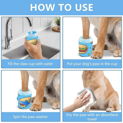 Dog Paw Cleaner Mudbuster Dog Foot Washer for Small Medium Large Dogs Cats Premium Pet Supplies Hamburger Hot Dog Stars Blue