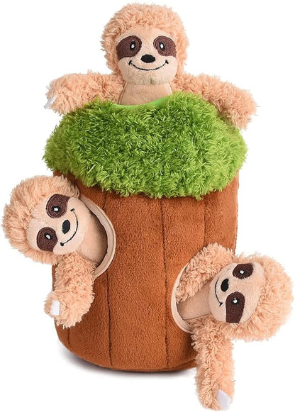 Interactive Squeaky Dog Toys Plush Sloth Dog Toy, Stuffing Woodland Friends Burrow, Squeaky Plush Dog Toy for Small Medium Large Dogs (Small)