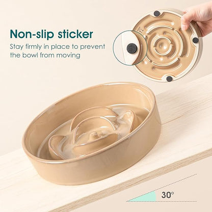 vancasso Slow Feeder Dog Bowl, 0.6 Cups Ceramic Dog Food Dish for Fast Eaters Small Breed, Puzzle Bowl for Small Dogs and Cats, Khaki