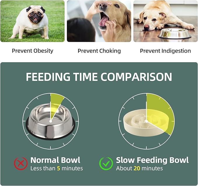 Ceramic 1.2 Cup Slow Feeder Dog Bowl for Medium and Small Breed, 7.3inch Puzzle Dog Food Dish, Anti-Gulping, Stop Bloat, Preventing Choking (Single Bowl-Beige)