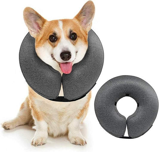 MIDOG Dog Cone - Inflatable Soft Donut Collar Alternative for Dogs After Surgery, Protective Recovery Collar Prevents Licking, Comfortable E-Collar Alternative for Small Medium Large Dogs (Gray, S)