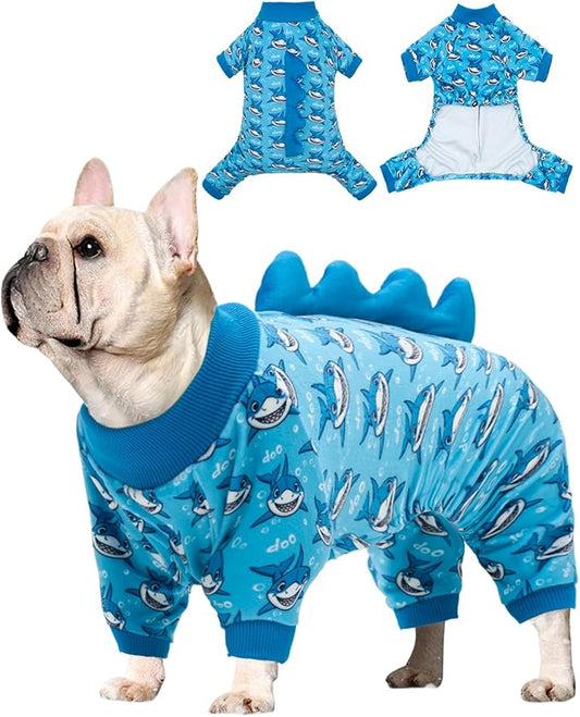 CuteBone Shark Costume Dog Pajamas, Stretchy Spandex Crystal Velvet Sleepwear Coat for Small Dogs, Soft & Warm Pet Outfit Clothes for Cold Weather, Cozy Pullover Design COSP07XS