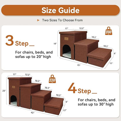 Dog Stairs with Condo 23" H, 4-Step Wider Dog Steps for High Beds Window, Folding Storage Pet Stairs Gift for Small/Medium/Large Old Dogs Cats, Ramp for Climbing Car Hold Up to 200 lbs, Brown