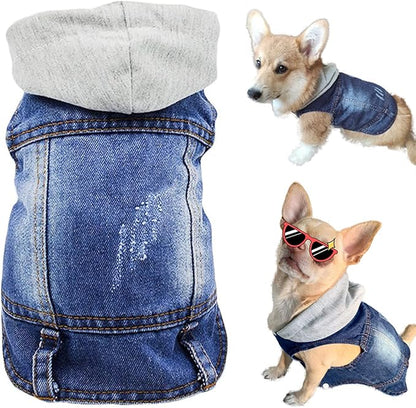 Pet Clothes Dog Jeans Jacket Cool Blue Denim Hoodie Coat, Puppy Clothing Shirt Costume, Doggy Vintage Lapel Vest, Dog Classic T-Shirt Apparel for Small Medium Dogs Cats (Blue, XX-Large)