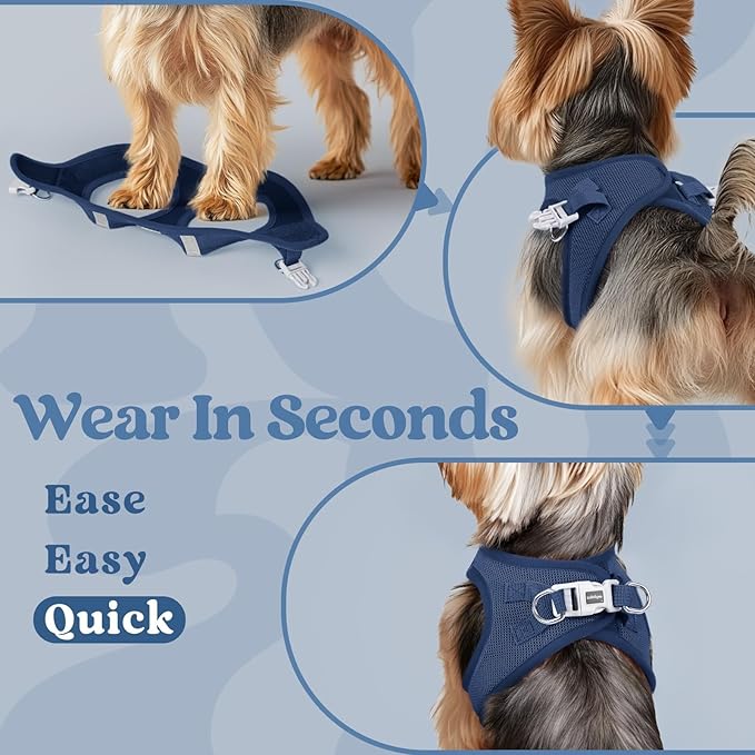 rabbitgoo Small Dog Harness, Step-in Soft Mesh Puppy Vest with Safety Buckle, Breathable Reflective Pet Harness for Small Sized Dogs, Navy Blue XS