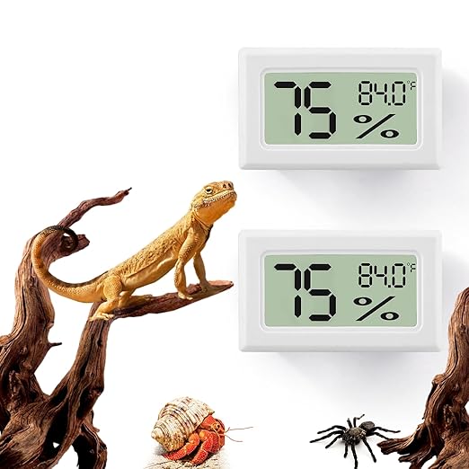 Bearded Dragon Accessories, 2 PCS Rectangle Reptile Thermometer and Humidity Gauge, Reptile Tank Accessories for Jumping Spider, Leopard Gecko, Hermit Crab, Gecko, Ball Python, Lizard