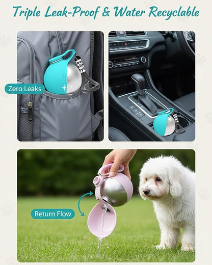 2 in 1 Portable Dog Water Bottle, Water Bottle for Dogs on Walks with Built-in Bowl – Portable Travel Dispenser, Leak Proof Stainless Steel Pet Water-Bottles for Travel Walking Hiking(Blue)