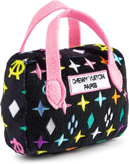 Haute Diggity Dog Black Monogram Chewy Vuiton Handbag, Plush Designer Dog Toys with Interactive Squeaker, Stimulating Pet Enrichment, Machine-Washable & Safe Materials for All Breeds, Size Small
