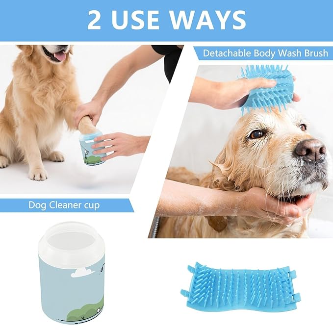 Dog Paw Cleaner Mudbuster Dog Foot Washer for Small Medium Large Dogs Cats Premium Pet Supplies Light Blue Golf Figure Clouds Grass