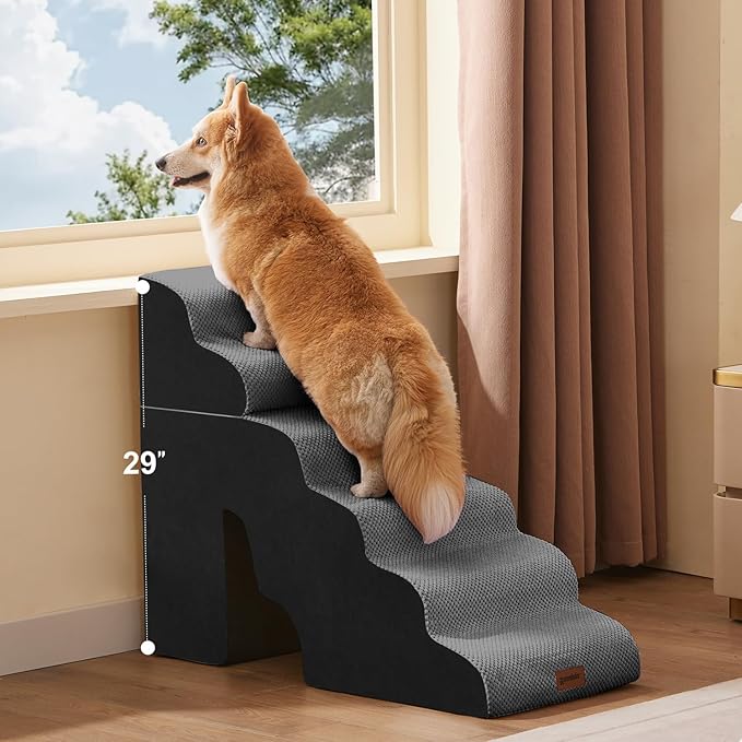 Dog Ramp for High Beds - 28.5" H 6 Steps Pet Stairs for Large Dogs with Tunnel 2 in 1 with Zippers Suitable, Indoor Cat Ladders with Non-Slip Bottom, Black
