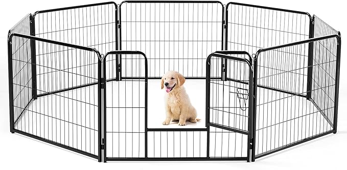 FansaFurn 24" Heavy Duty 8-Panel Metal Dog Playpen with Door - Indoor/Outdoor Pet Exercise Pen for Puppies, Small, Medium & Large Dogs, Rabbits - Ideal for Camping, Yard & Garden Use