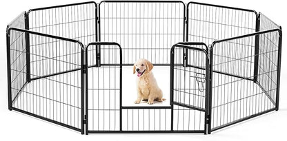 FansaFurn 24" Heavy Duty 8-Panel Metal Dog Playpen with Door - Indoor/Outdoor Pet Exercise Pen for Puppies, Small, Medium & Large Dogs, Rabbits - Ideal for Camping, Yard & Garden Use