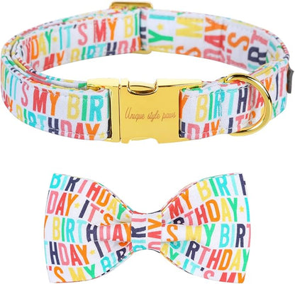 Unqiue Style Paws Birthday Dog Collar, Soft and Cute Dog Bow Tie, Durable Pet Collar with Bow Adjustable Bow Dog Collar for Large Dogs
