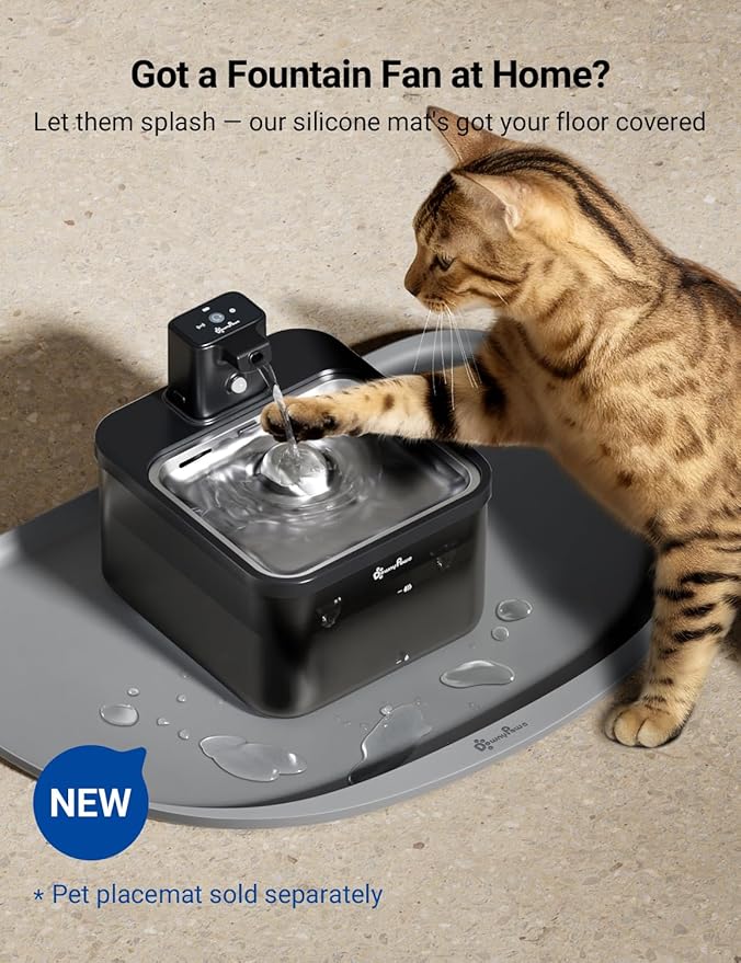 DownyPaws Cat Water Fountain Stainless Steel Cordless, 84oz/2.5L Fursink Wireless Pet Water Fountains for Cats Indoor, Battery Operated Cat Drinking Fountain, Ultra Quiet Pump, BPA-Free, Black