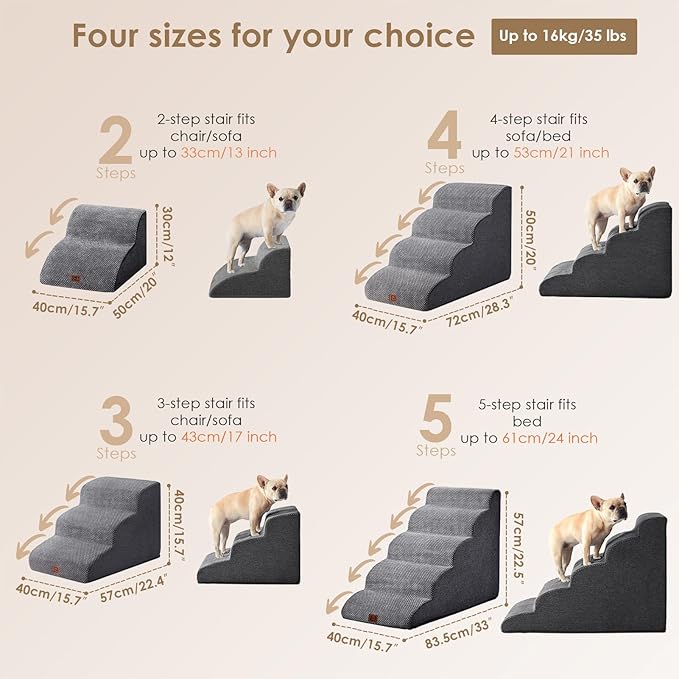 EHEYCIGA Curved Dog Stairs Ramp for High Beds 19.7" H, 4-Step Dog Steps for Small Dogs and Cats, Pet Stairs for High Bed Climbing, Non-Slip Balanced Pet Step Indoor, Grey