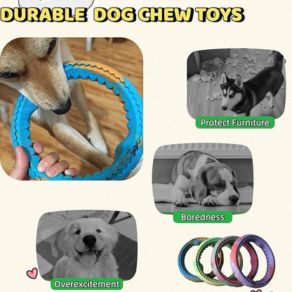 4Pcs Tough Durable Ring Toy for Dogs Tug Ring Strong Rubber Dog Fetch Toy for Small Medium Breeds Multi-Color Pack of 4