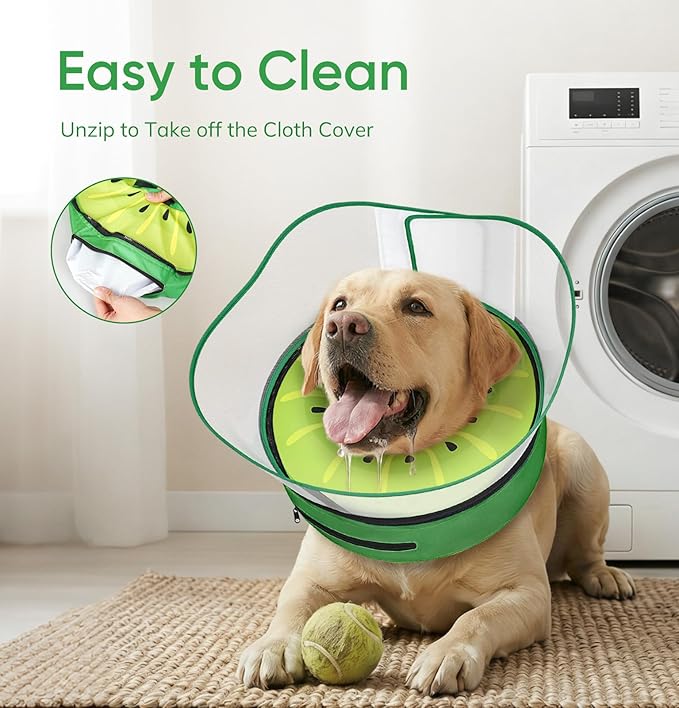 Raised Inflatable Dog Cone After Surgery - Adjustable Recovery Donut Collar with Neck Strap and Removable Anti-Licking Shield - Soft Dog Cone Alternative for Small Medium Large Dogs (Kiwi,XXL)