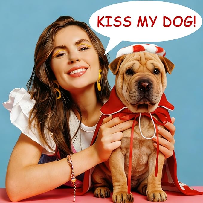 2 Pieces Valentines Day Dog Costume Set Including Beret Hats and Red Heart Love Dog Cloak Funny Puppy Xmas Costumes Holiday Outfits Clothes for Pet Cats(Small)