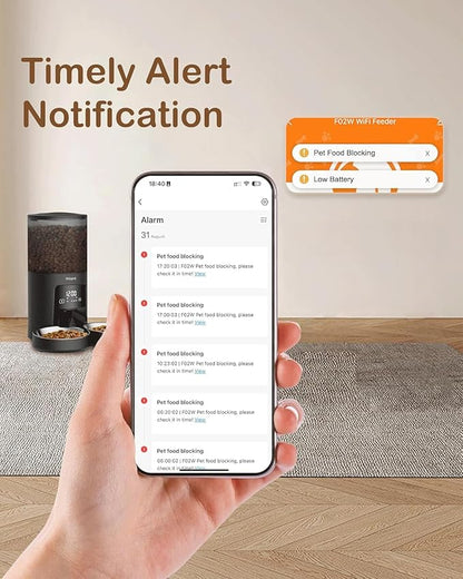 Molypet Automatic Cat Feeder 2 Cats - 5G WiFi Pet Feeder with APP Control, 6L Dry Food Dog Feeder with Blockage Alarms, 1-10 Meals Per Day