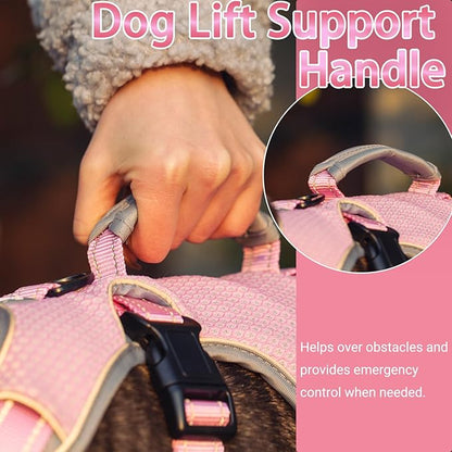 BELPRO Multi-Use Support Dog Harness, Escape Proof No Pull Reflective Adjustable Vest with Durable Handle, Dog Walking Harness for Big/Active Dogs (Pink, L)