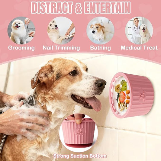 Dog Lick Bowl, Anxiety Relief Dog Licking Mat Freezer Treat Dispenser, Non-Slip Anti-Choking Silicone Slow Feeder Lick Bowl for Small Medium & Large Breed Dogs, BPA Free(Pink,M-L)