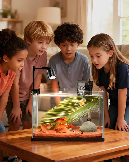 iPriro Fish Tank, 3 Gallon Ultra-Clear Glass Fish Aquarium, with Separator Plate for Betta, Fish Tank Starter kit with Filter and Adjustable Led Light, White