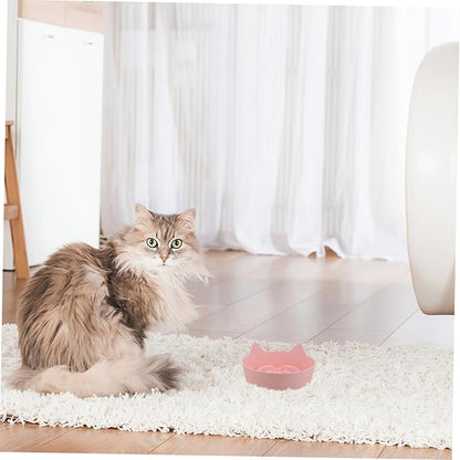 Non-Slip Pink Cat Bowl Slow Feeder with Grooved Interior for Small Pets Puppies Kittens Rabbits Plastic Dish for Wet Food and Water
