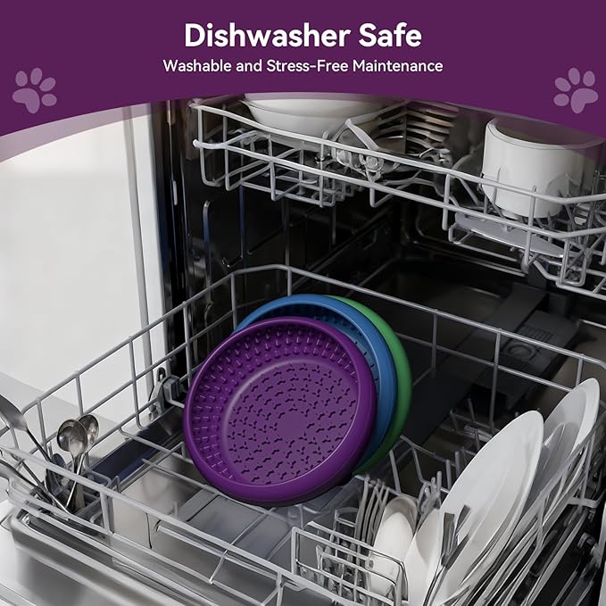 Dog Lick Bowl, BPA-Free Silicone Slow Feeder Lick Mat for Small and Medium Dogs, Non-Slip & Dishwasher Safe (Purple，L)