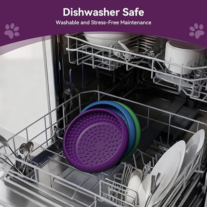 Dog Lick Bowl, BPA-Free Silicone Slow Feeder Lick Mat for Small and Medium Dogs, Non-Slip & Dishwasher Safe (Purple，L)