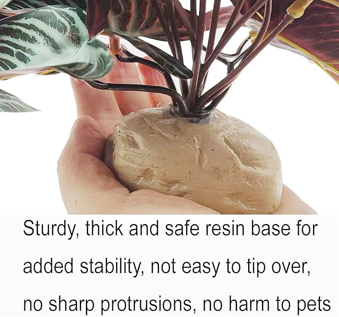 KERUIDENG Reptile Plants,Terrarium Decor,Amphibian Habitat Decor,Artificial Plants for Gecko Chameleon Snake Tortoise Tank Accessories with Base(Xanthosoma sagittifolium)