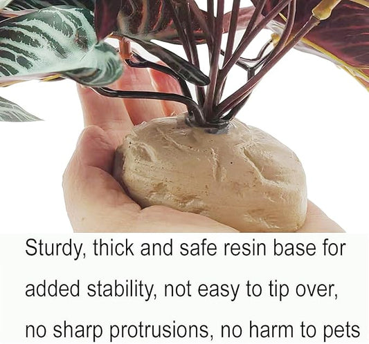 KERUIDENG Reptile Plants,Terrarium Decor,Amphibian Habitat Decor,Artificial Plants for Gecko Chameleon Snake Tortoise Tank Accessories with Base(Xanthosoma sagittifolium)